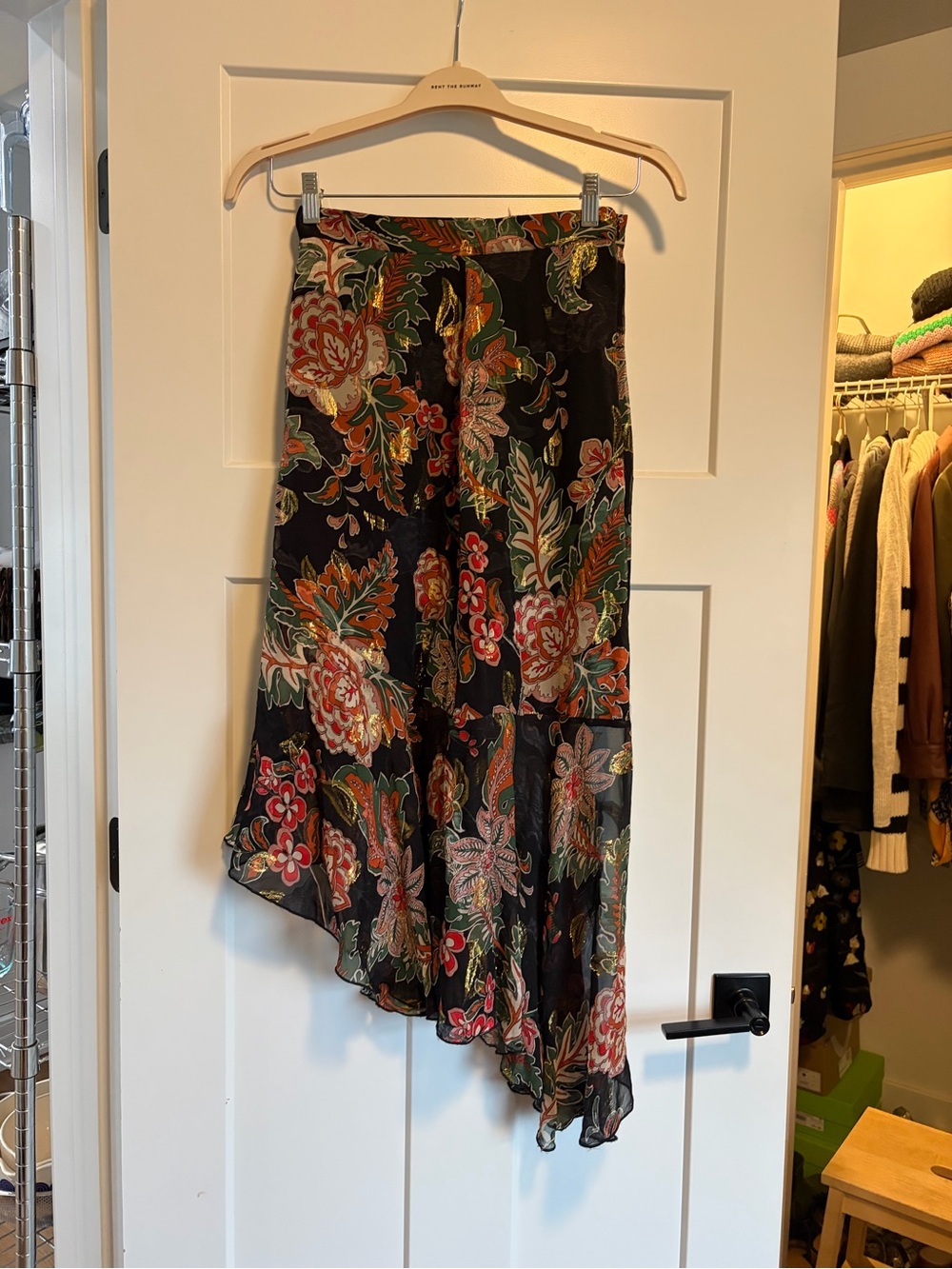 The Kooples Black Floral Asymmetrical Maxi Skirt